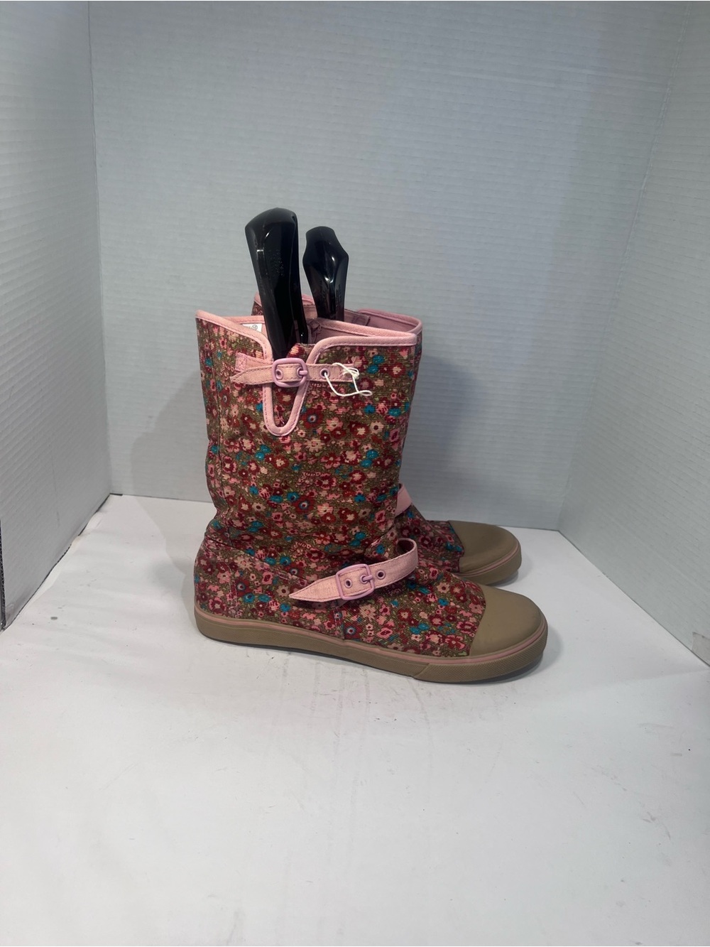LOWER EAST SIDE Floral Pink Trim Combat-Style Boots